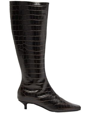 TOTEME 40 Crocodile-Effect Leather Knee-High Boots - Black