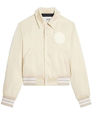 Ami Paris Logo Patch Varsity Jacket - Natural