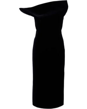 KHAITE Sato One-Shoulder Velvet Midi Dress - Black
