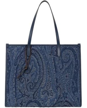 Etro Lovtter Jacquard Denim Tote Bag - Blue