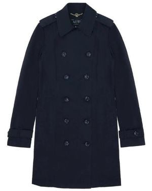 Armani Jeans Double-Breasted Medium-Length Trench Coat - Blue