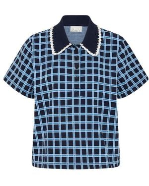 The Upside Clubhouse Dom Checked Crochet-Trim Polo Shirt - Blue