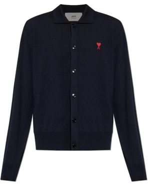Ami Paris Ami De Coeur Knitted Cardigan - Blue