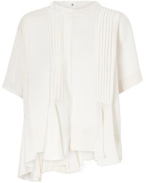Sacai Patchwork Ruffled Chiffon Cotton Blend Top - White