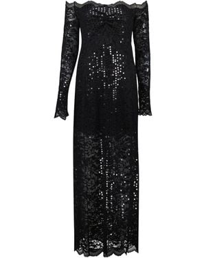 Rabanne Sequin-Embroidered Lace Long Dress - Black