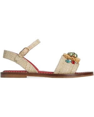 Dolce & Gabbana Raffia Sandals With Embroidery - Multicolor