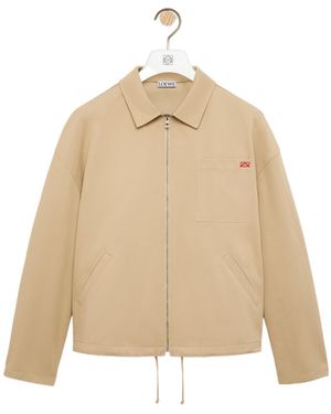 Loewe Logo Embroidered Drawstring Zip-Up Jacket - Natural