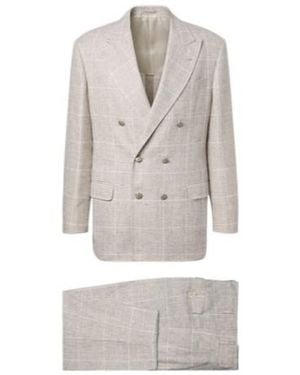 Brunello Cucinelli Light Linen Check Double-Breasted Suit - Grey