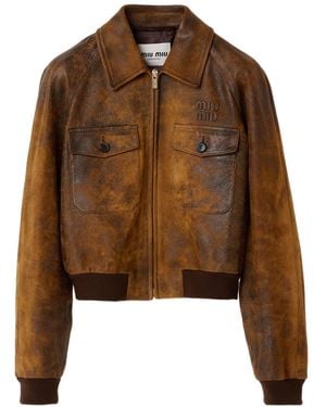Miu Miu Waxed Suede Leather Jacket - Brown