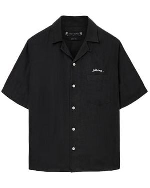 AllSaints Wilder Logo-Embroidery Short-Sleeve Shirt - Black