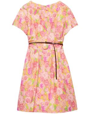 Prada Floral Print Cloquet Dress - Pink