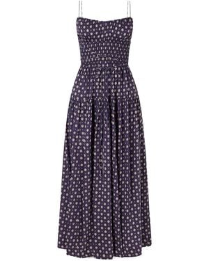 Doen Safia Smocked Printed Cotton And Silk-Blend Voile Maxi Dress - Purple