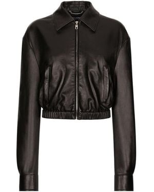 Dolce & Gabbana Logo-Appliqu Leather Jacket - Black