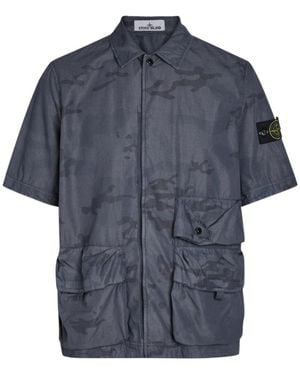 Stone Island Camo-Print Cotton-Blend Shirt - Blue