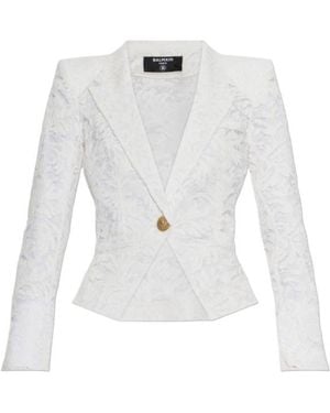 Balmain Single Buttoned Lace Detailed Blazer - White