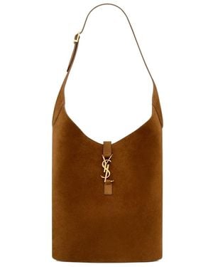 Saint Laurent Le 5 À 7 Logo Plaque Hobo Bag - Brown