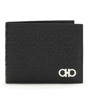 Ferragamo Ferragamo Gancini Embossed Leather Wallet - Black
