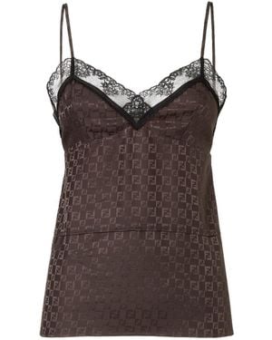 Fendi Jacquard Ff Silk Top - Brown
