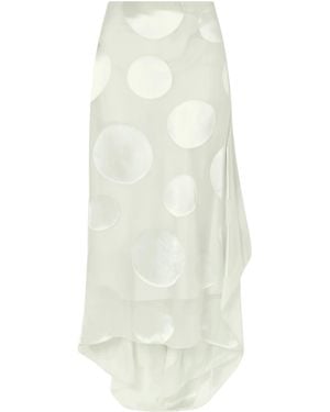 Dries Van Noten Asymmetric Polka-Dot Satin-Trimmed Chiffon Maxi Skirt - White