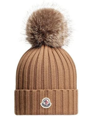 Moncler Wool Beanie With Pom Pom - Brown