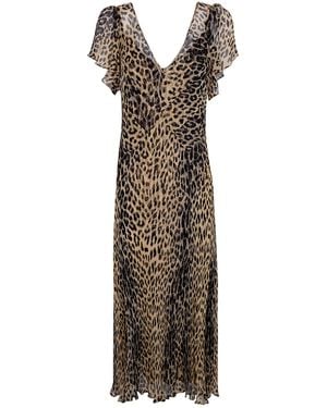 RIXO London V-Neck Leopard Print Dress - Multicolor