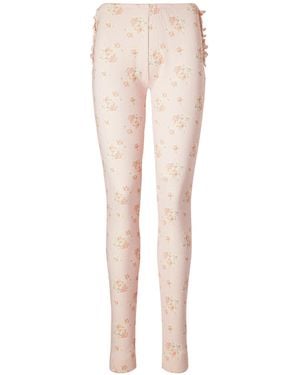 Simone Rocha Ruffled Floral-Print Pointelle-Knit Cotton-Jersey Leggings - Natural