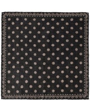 Brunello Cucinelli Printed Silk Pocket Square - Black