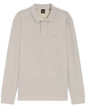 BOSS Cotton-Blend Polo Shirt With Waffle Structure - White