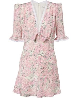 Alessandra Rich Lace-Trimmed Floral Silk Minidress - Pink