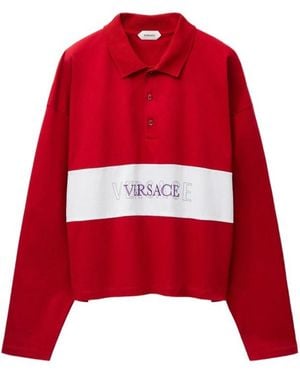Versace Embroidered-Logo Intarsia Cotton-Jersey Polo