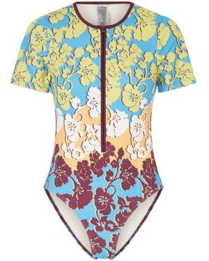 ALÉMAIS Floral Shortsleeve Onepiece Swimsuit - Blue