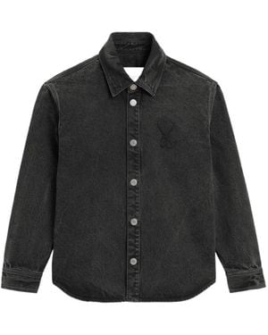 Ami Paris Cotton Knitted Ami De Coeur Overshirt - Black