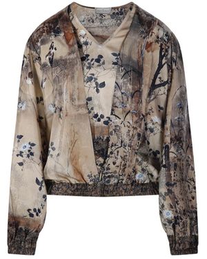Pierre Louis Mascia Aloes Printed Long-Sleeve Top - Brown