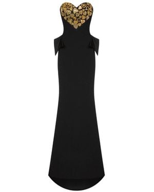 Moschino Sweetheart-Neck Embroidered Strapless Maxi Dress - Black