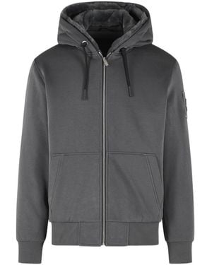 Moose Knuckles Logo-Plaque Drawstring Zipped Hoodie - Gray