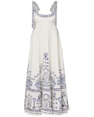 ALÉMAIS Printed Linen Maxi Dress - White