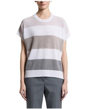 Peserico Short-Sleeved Striped Crewneck Sweater - Gray