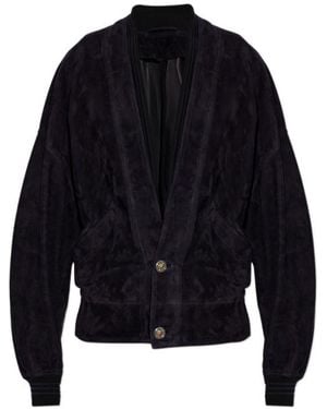 Versace Long-Sleeved Leather Jacket - Blue