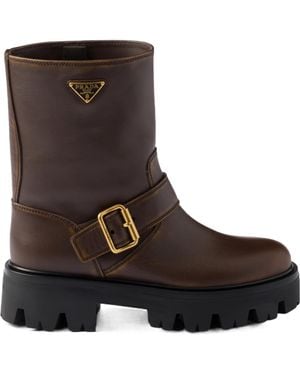 Prada Leather Booties - Brown