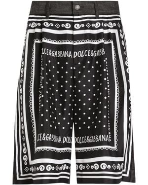 Dolce & Gabbana Printed Silk And Denim Shorts - Black