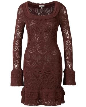 STAUD Crochet-Knit Ruffled Mini Dress - Brown