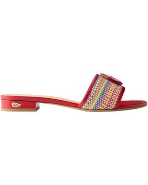 Jennifer Chamandi Two Tone Woven And Leather Slides - Red