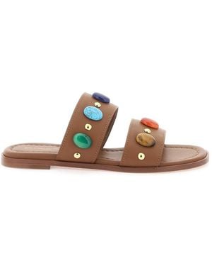 Gianvito Rossi Embellished Strap Flat Sandals - Brown