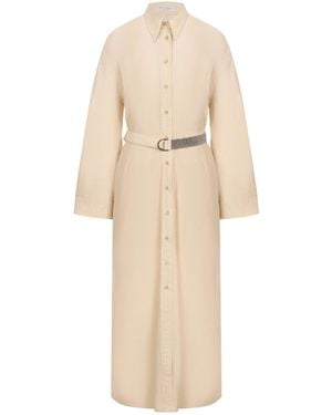 Brunello Cucinelli Belted Long Sleeved Midi Dress - Natural
