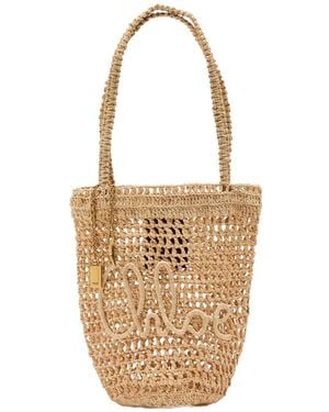Chloé Summer Banana Logo Raffia Tote - White