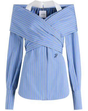 Patou Off-Shoulder Wrap Top - Blue