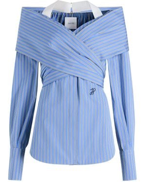 Patou Off-Shoulder Wrap Top - Blue