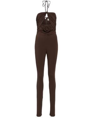 Magda Butrym Floral-Appliqué Cutout Jersey Jumpsuit - Brown