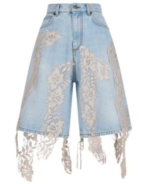 GIUSEPPE DI MORABITO Lace-Detail Frayed Hem Shorts - Blue