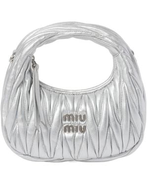 Miu Miu Miu Wander Matelassé Nappa Leather Hobo Mini-Bag - Gray